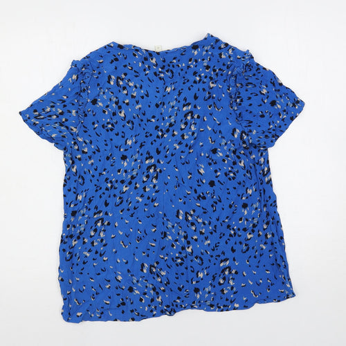 Monsoon Womens Blue Animal Print Viscose Basic Blouse Size M V-Neck