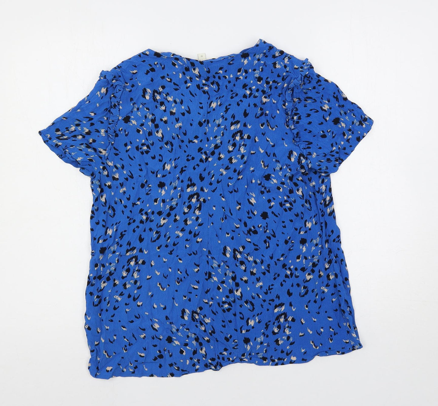 Monsoon Womens Blue Animal Print Viscose Basic Blouse Size M V-Neck
