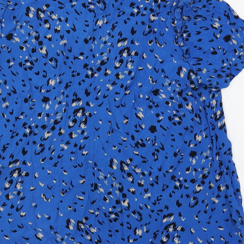 Monsoon Womens Blue Animal Print Viscose Basic Blouse Size M V-Neck