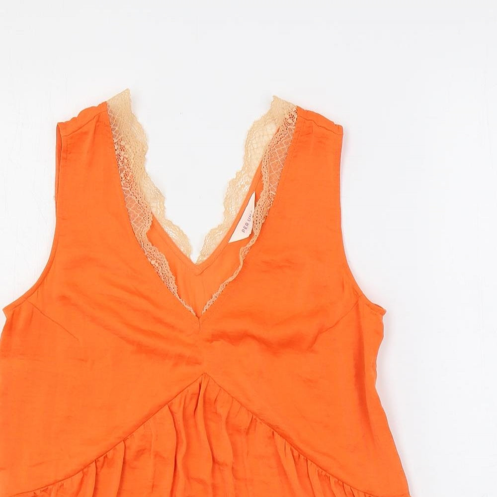 Per Una Womens Orange Polyester Basic Tank Size 10 V-Neck - Lace Detail