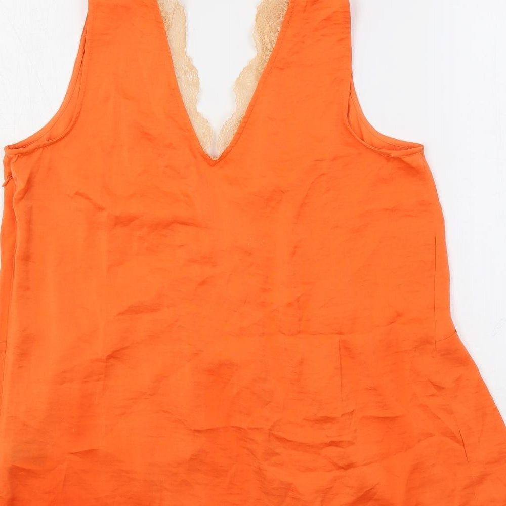 Per Una Womens Orange Polyester Basic Tank Size 10 V-Neck - Lace Detail
