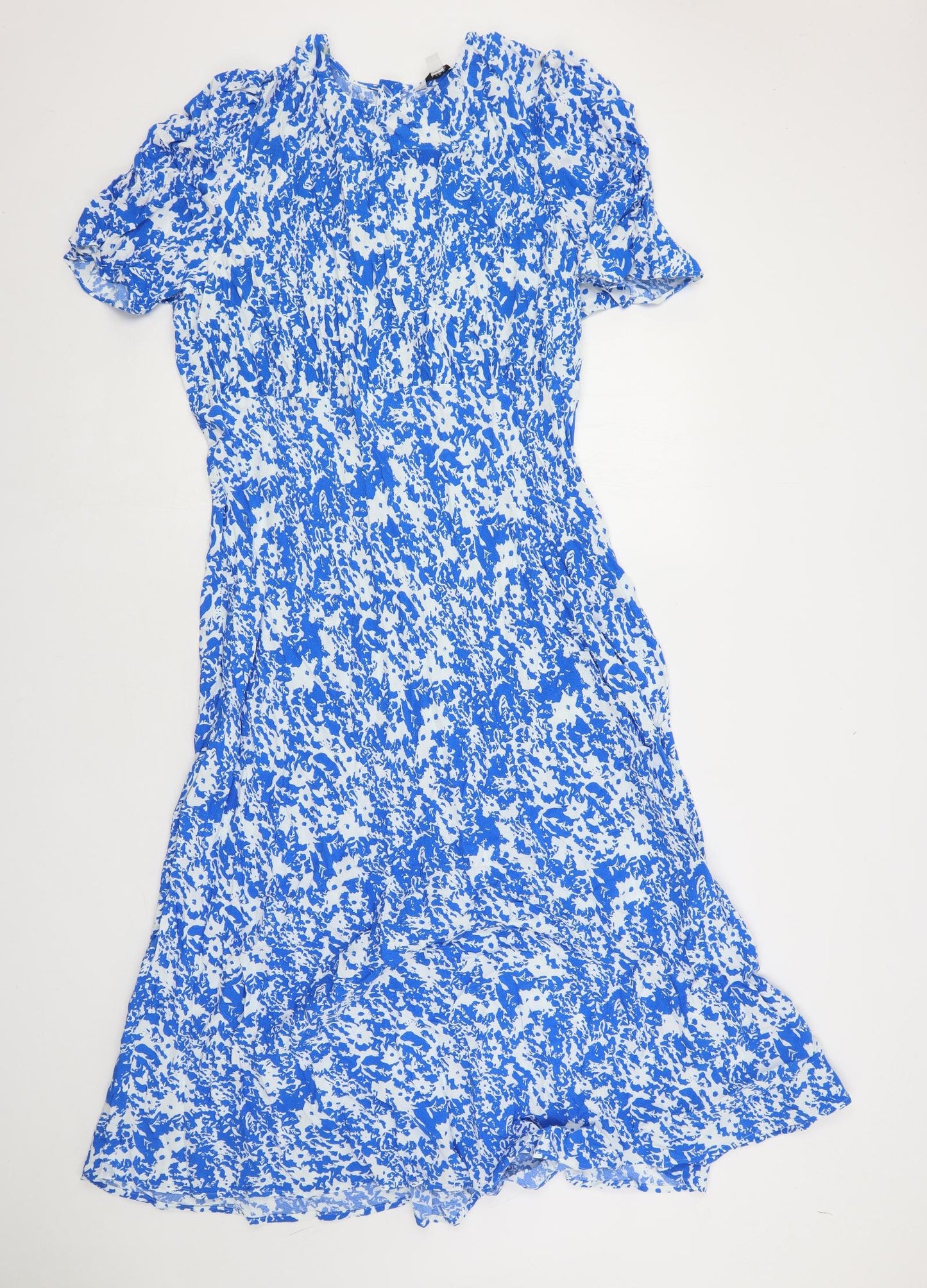 Marks and Spencer Womens Blue Geometric Viscose Maxi Size 20 Round Neck Zip