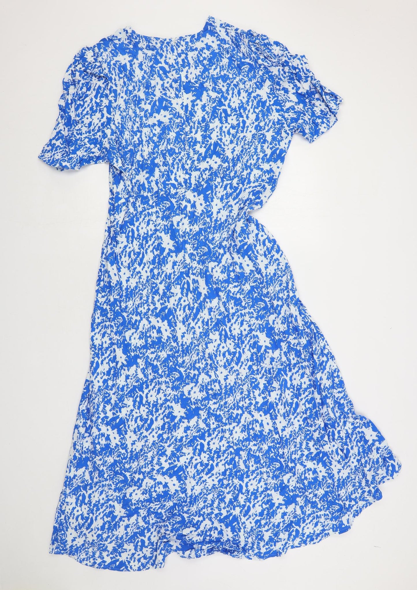 Marks and Spencer Womens Blue Geometric Viscose Maxi Size 20 Round Neck Zip