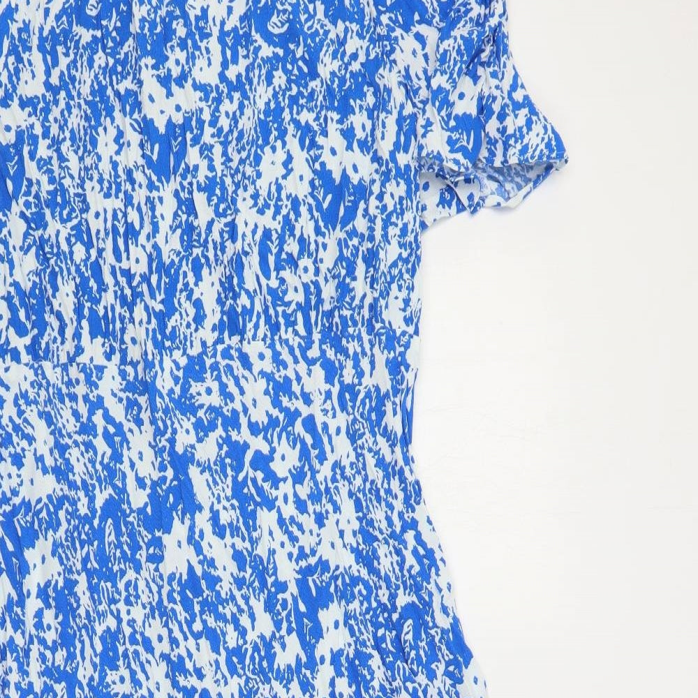 Marks and Spencer Womens Blue Geometric Viscose Maxi Size 20 Round Neck Zip