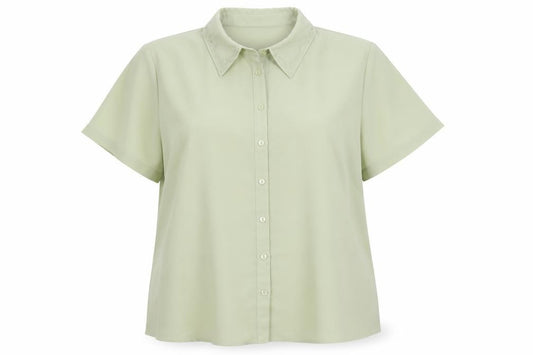 Front view of Bonmarché women’s green polyester basic button-up, size UK 18, collared - embroidered
