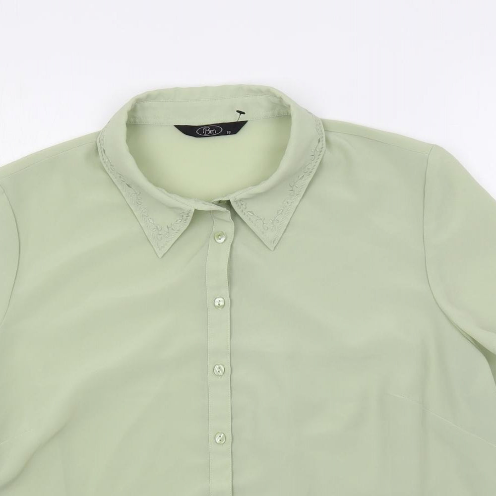 Bonmarché Womens Green Polyester Basic Button-Up Size 18 Collared - Embroidered