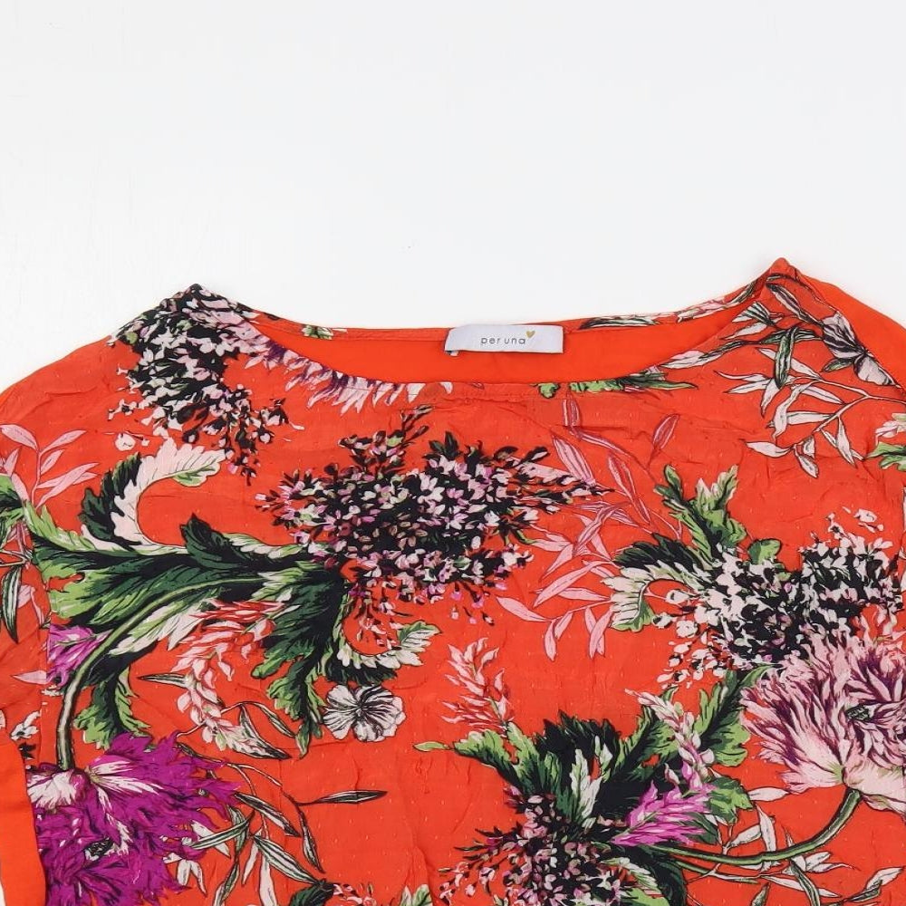 Per Una Womens Orange Floral Viscose Basic Blouse Size 12 Boat Neck