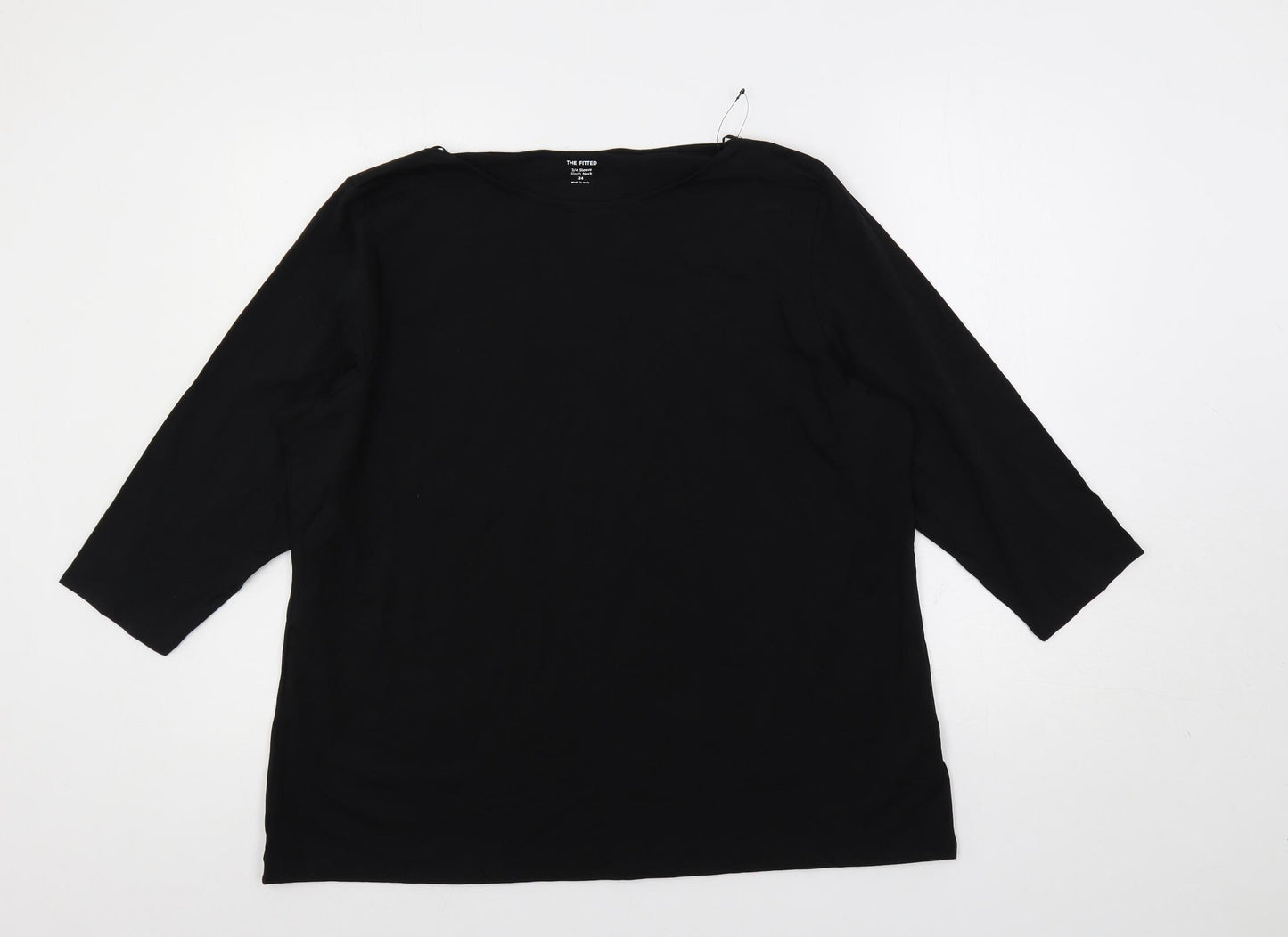 Marks and Spencer Womens Black Cotton Basic T-Shirt Size 24 Boat Neck