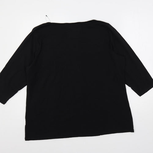 Marks and Spencer Womens Black Cotton Basic T-Shirt Size 24 Boat Neck