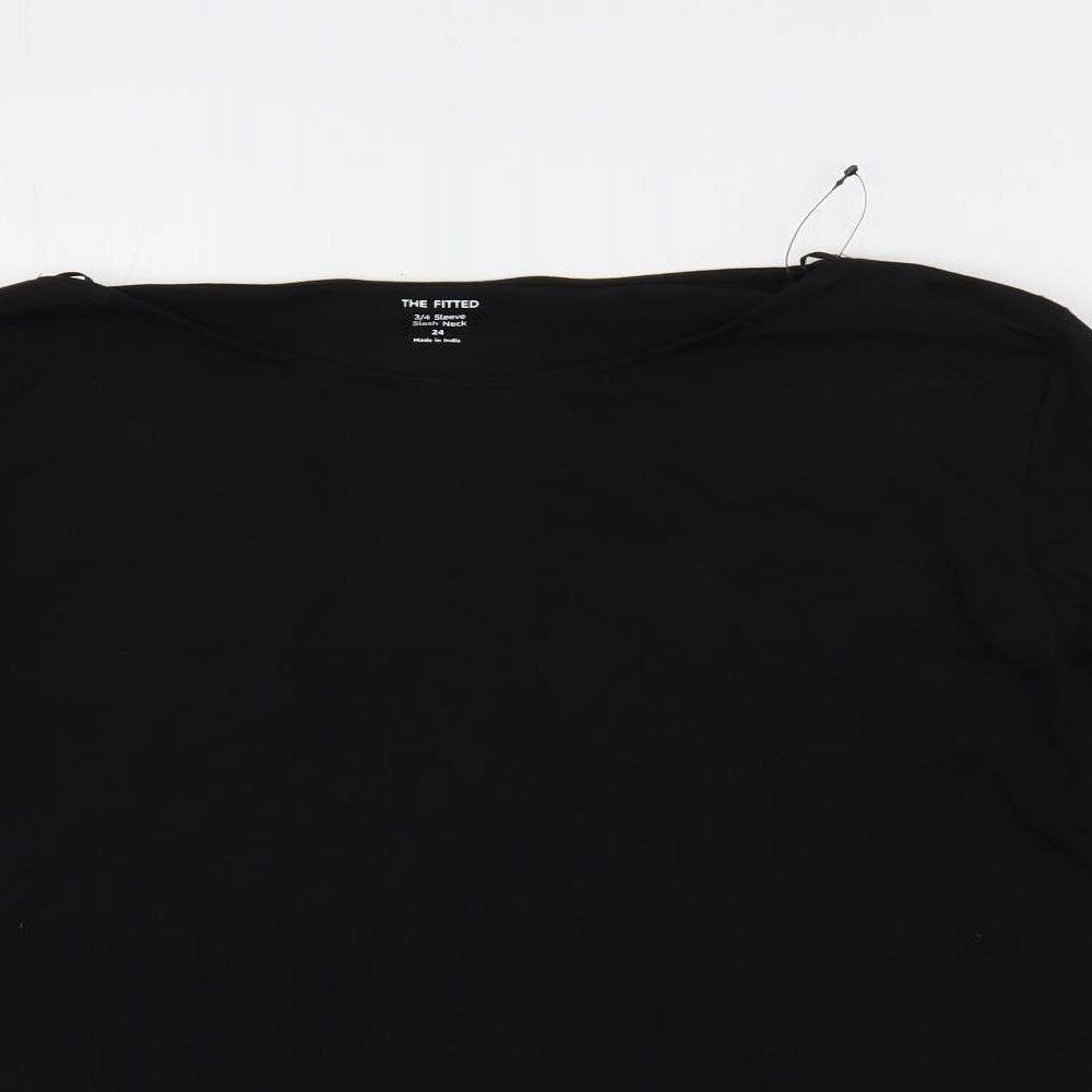 Marks and Spencer Womens Black Cotton Basic T-Shirt Size 24 Boat Neck