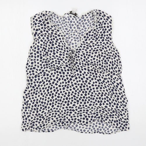 Marks and Spencer Womens Ivory Floral Viscose Basic Blouse Size 12 V-Neck