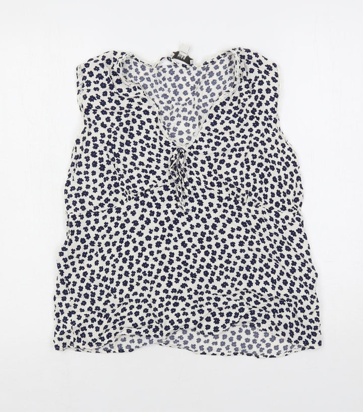 Marks and Spencer Womens Ivory Floral Viscose Basic Blouse Size 12 V-Neck