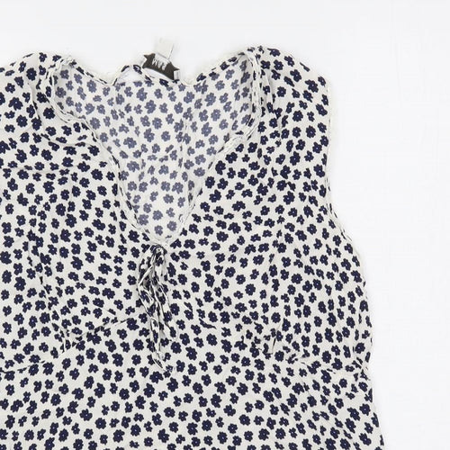 Marks and Spencer Womens Ivory Floral Viscose Basic Blouse Size 12 V-Neck
