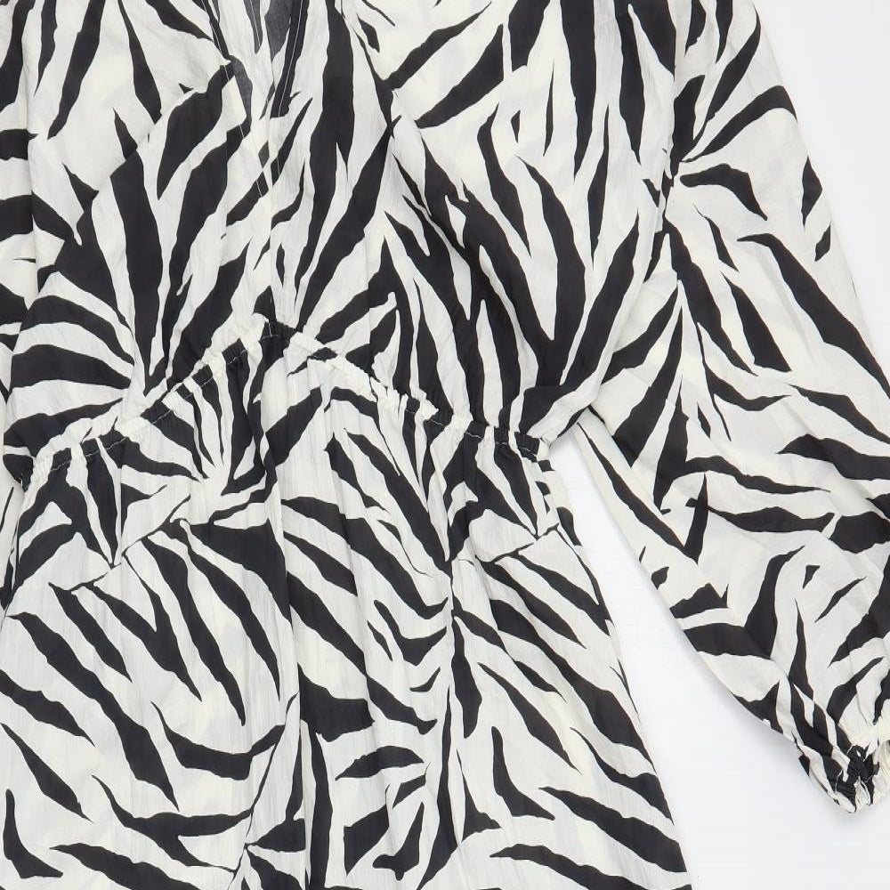 Marks and Spencer Womens White Geometric Polyester Maxi Size 12 V-Neck Pullover