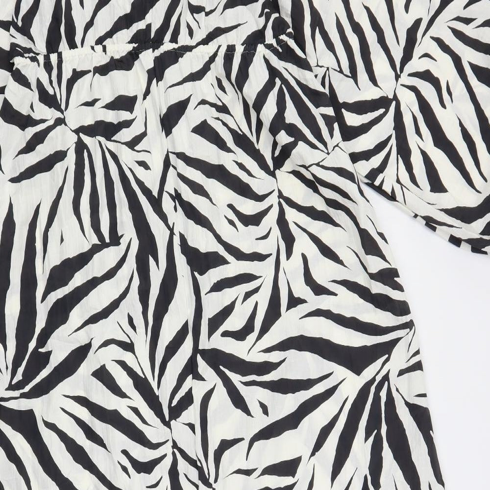 Marks and Spencer Womens White Geometric Polyester Maxi Size 12 V-Neck Pullover