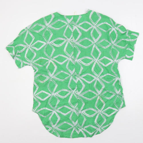 Marks and Spencer Womens Green Geometric Linen Basic Blouse Size 12 V-Neck