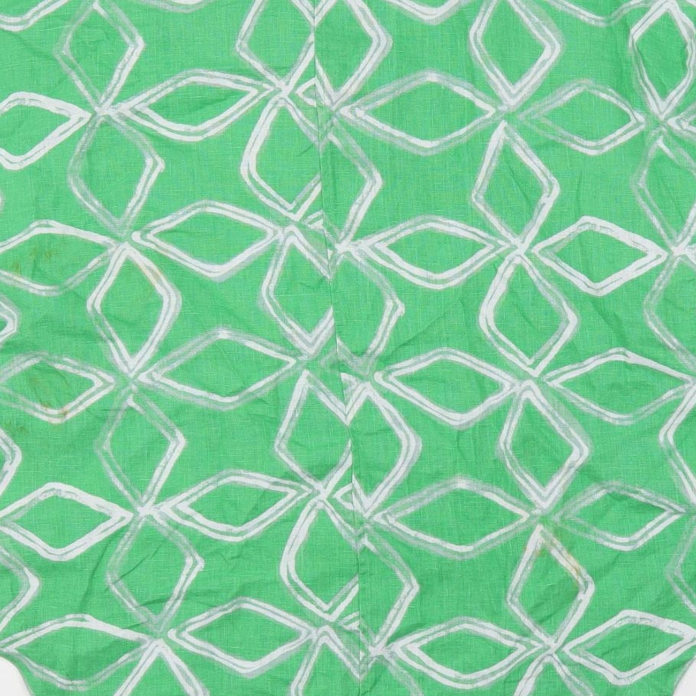 Marks and Spencer Womens Green Geometric Linen Basic Blouse Size 12 V-Neck