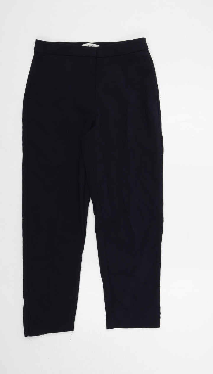 Marks and Spencer Womens Blue Cotton Dress Pants Trousers Size 10 L26 in Regular Zip