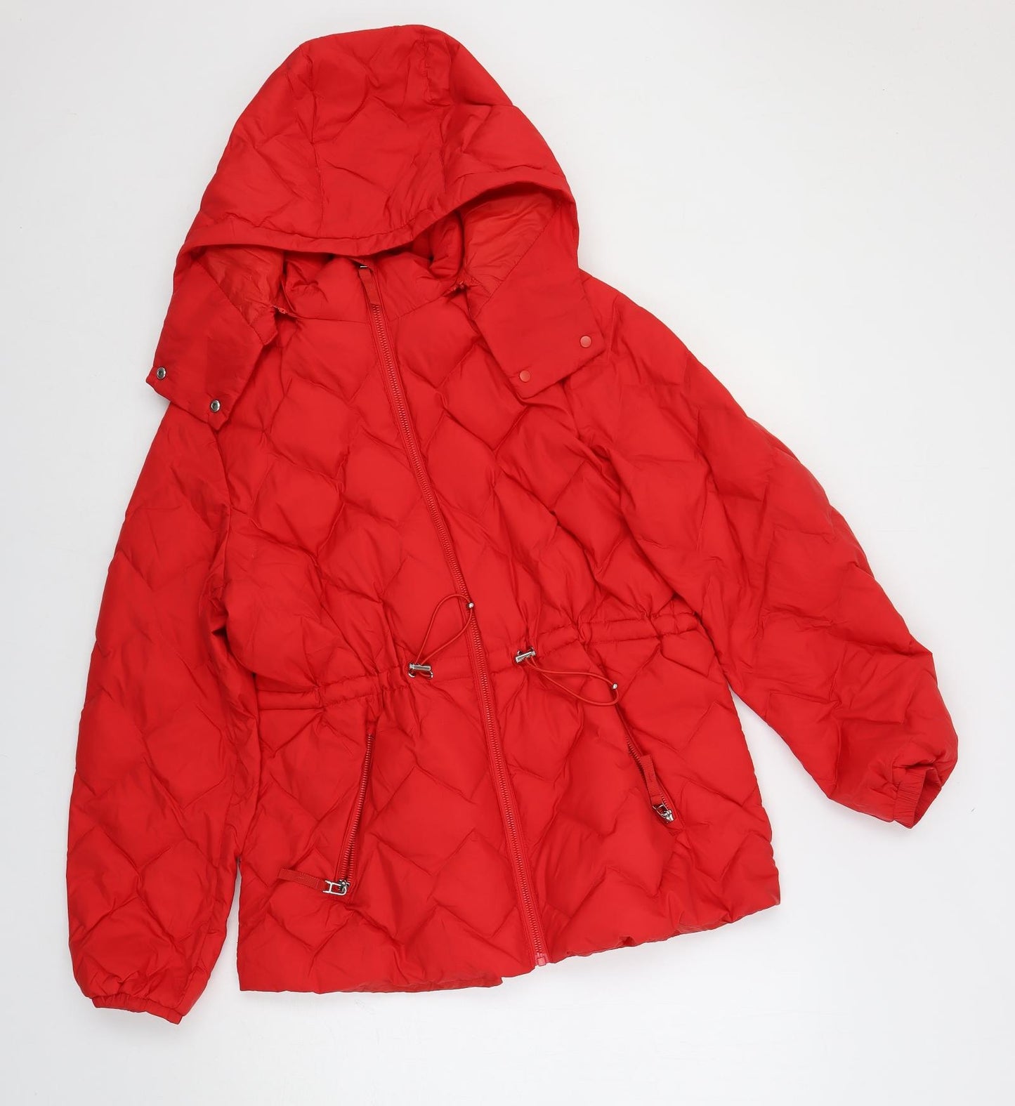 Marks and Spencer Womens Red Quilted Jacket Size 16 Zip - Hooded