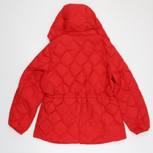 Marks and Spencer Womens Red Quilted Jacket Size 16 Zip - Hooded