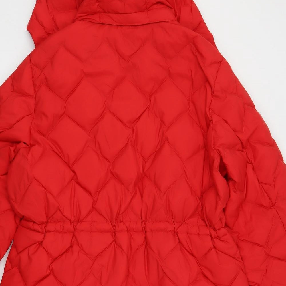 Marks and Spencer Womens Red Quilted Jacket Size 16 Zip - Hooded