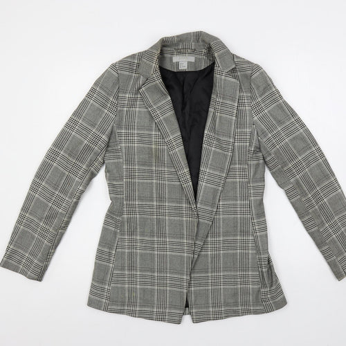 H&M Womens Grey Plaid Jacket Blazer Size 8