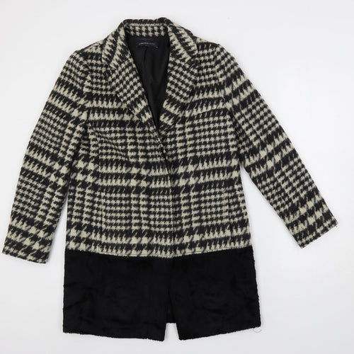 Marks and Spencer Womens Black Geometric Pea Coat Coat Size 12 Button