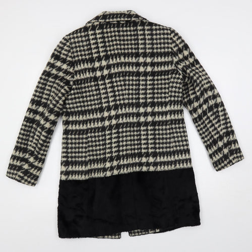 Marks and Spencer Womens Black Geometric Pea Coat Coat Size 12 Button