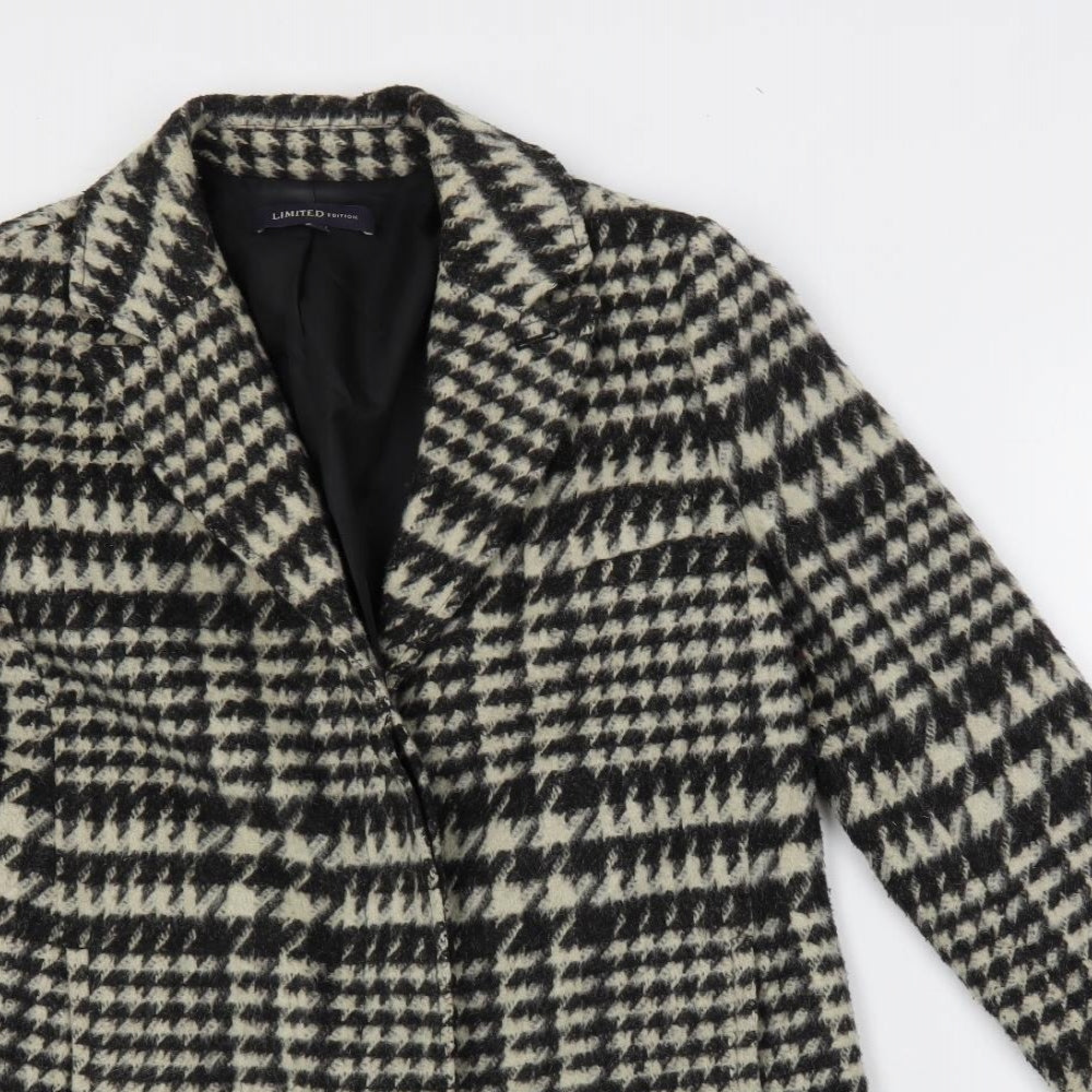 Marks and Spencer Womens Black Geometric Pea Coat Coat Size 12 Button