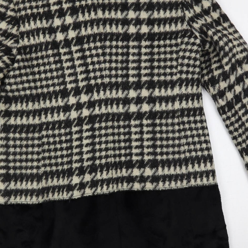 Marks and Spencer Womens Black Geometric Pea Coat Coat Size 12 Button