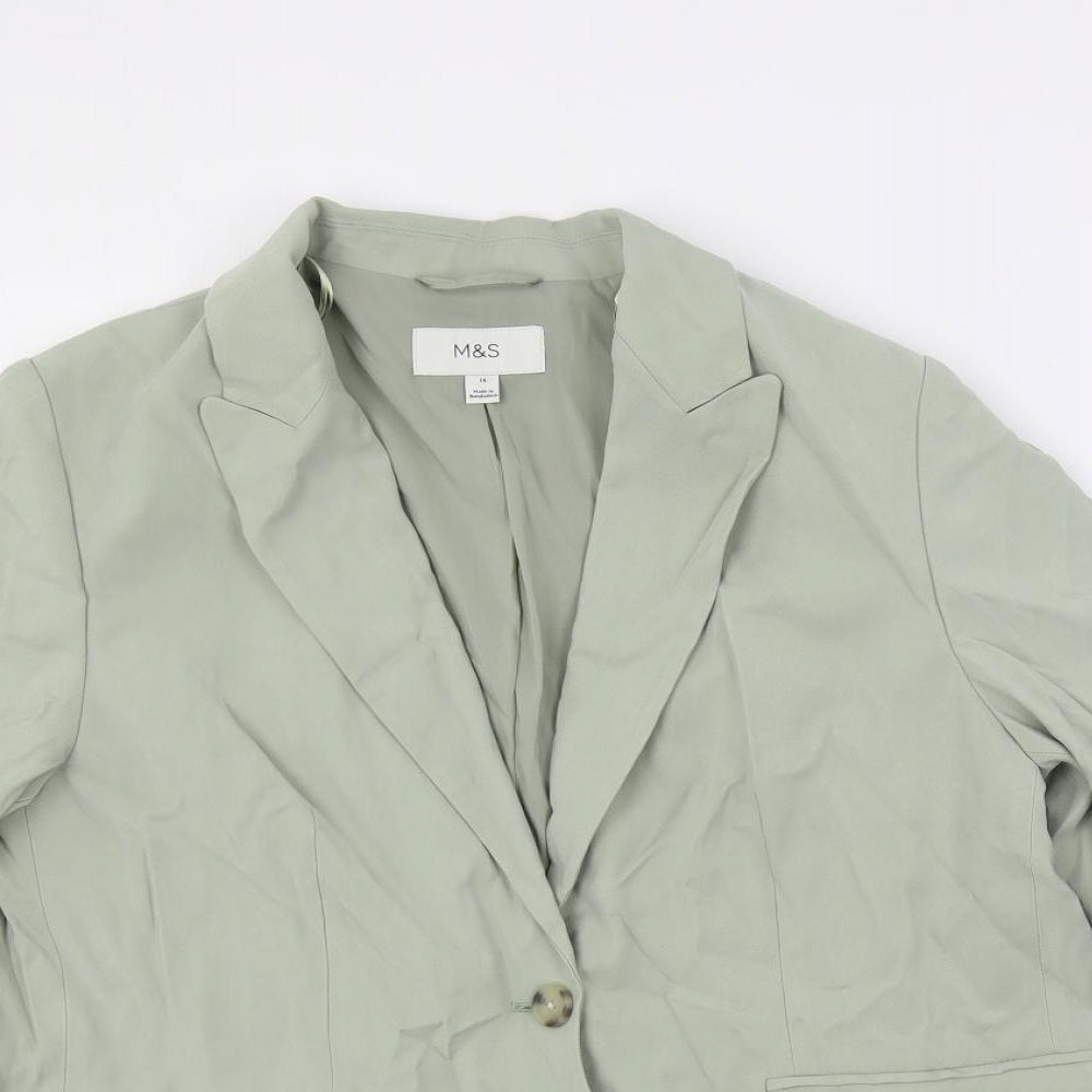 Marks and Spencer Womens Green Jacket Blazer Size 14 Button