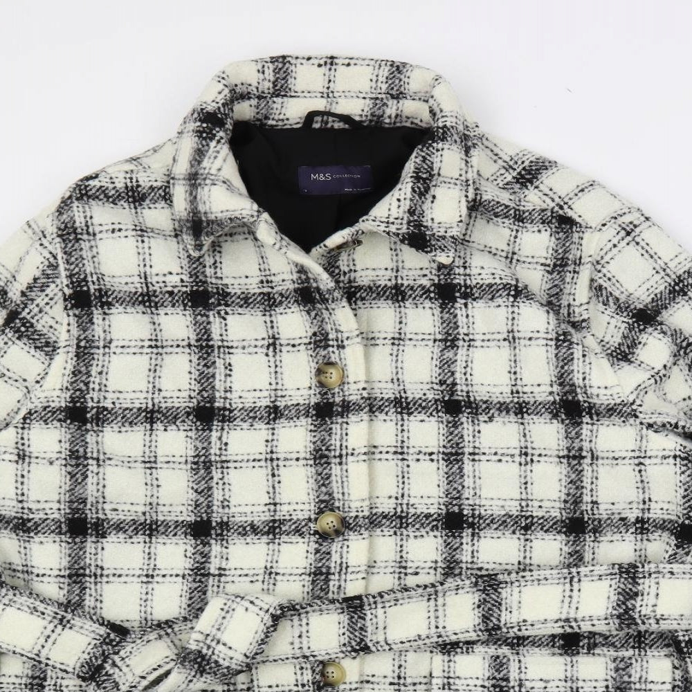 Marks and Spencer Womens Ivory Plaid Overcoat Coat Size 18 Button - Belted