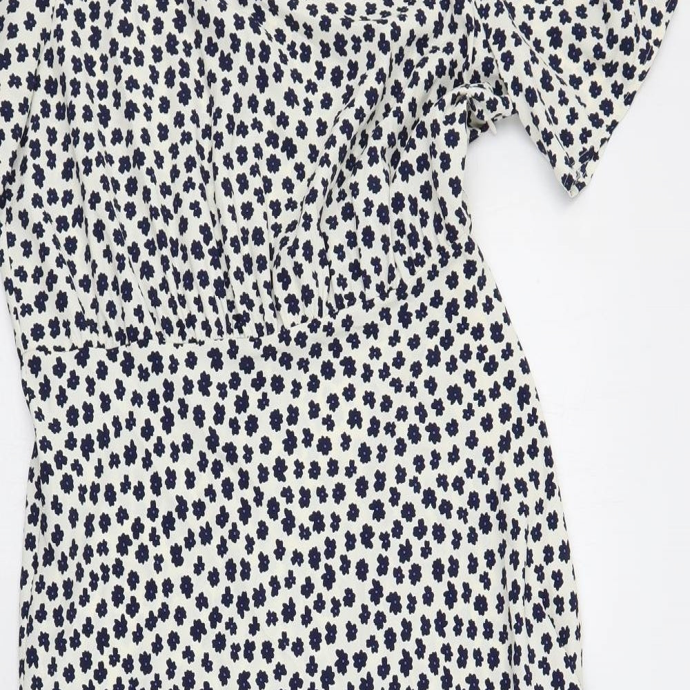 Marks and Spencer Womens Ivory Floral Polyester Maxi Size 14 Round Neck Button