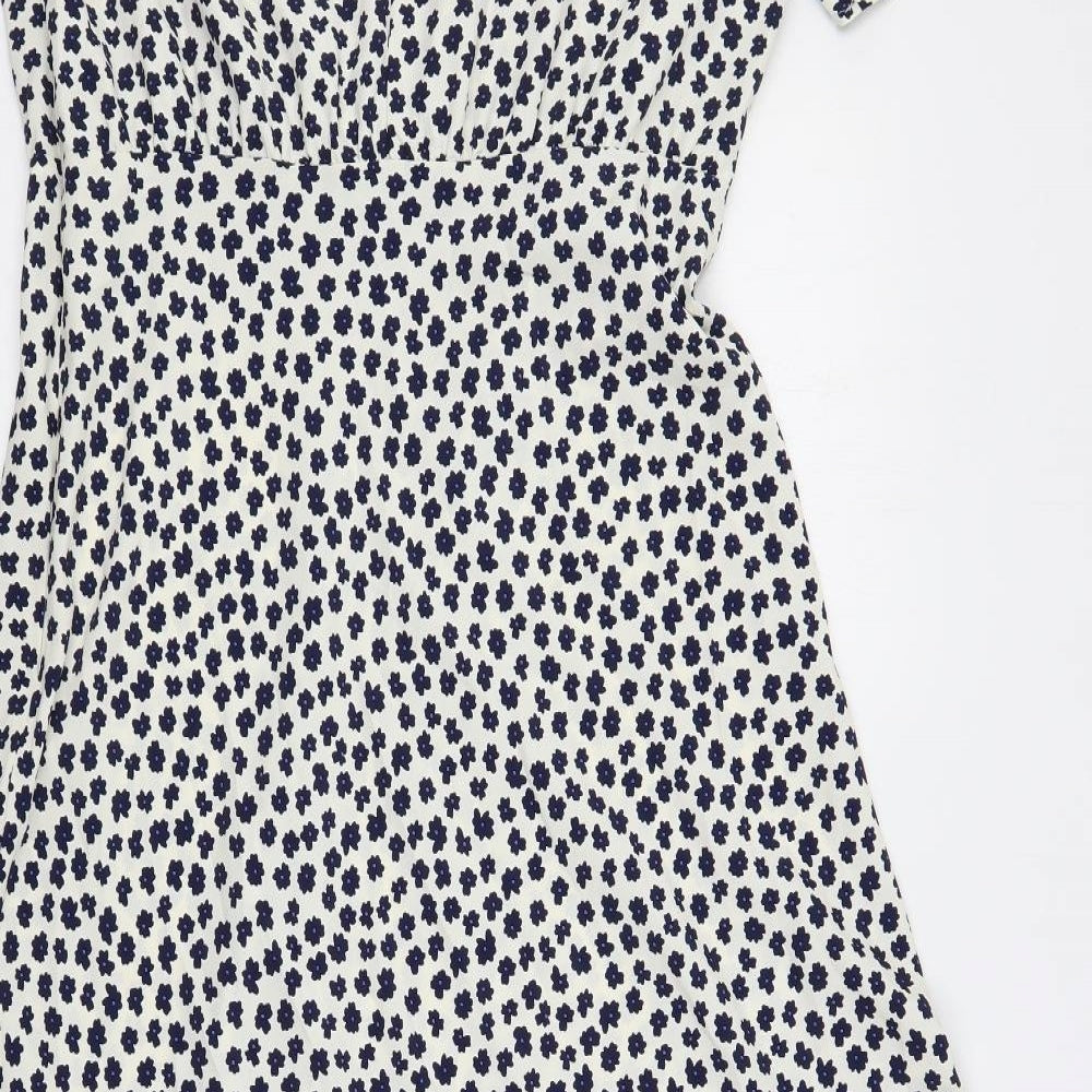 Marks and Spencer Womens Ivory Floral Polyester Maxi Size 14 Round Neck Button