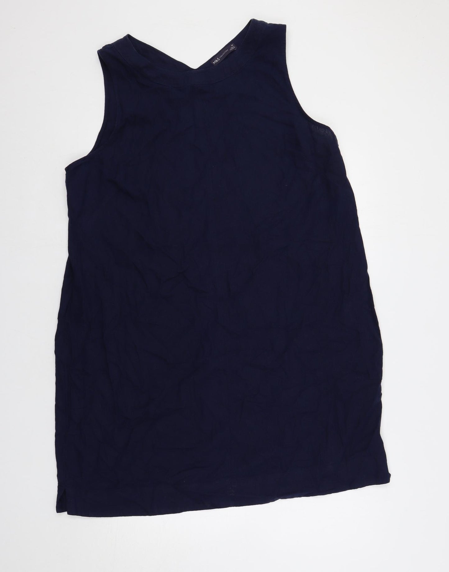 Marks and Spencer Womens Blue Linen Shift Size 20 V-Neck Pullover