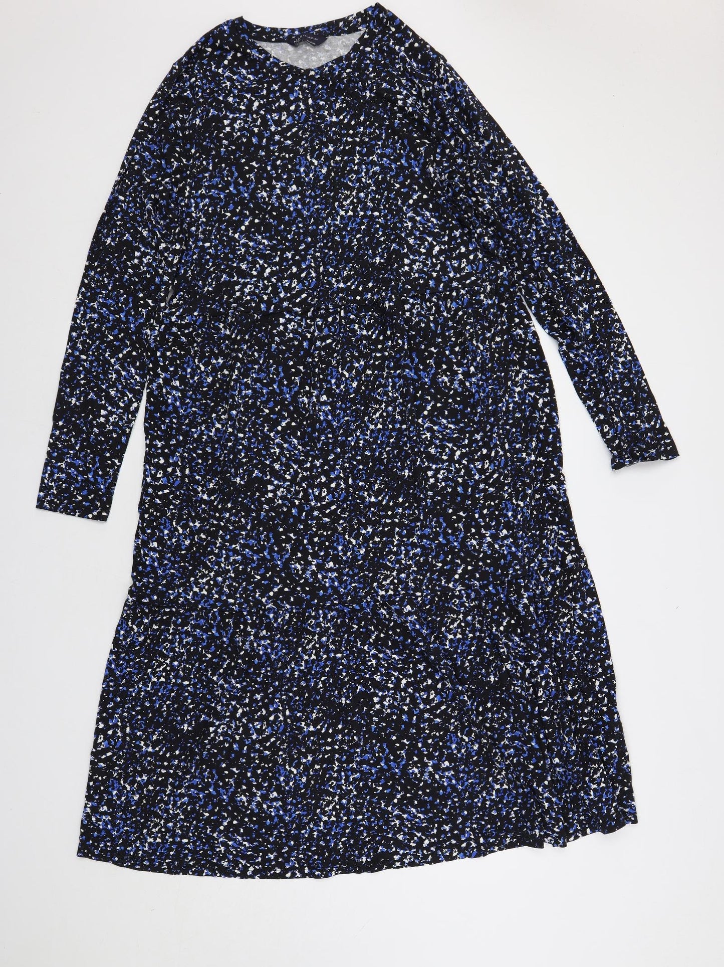Marks and Spencer Womens Blue Geometric Viscose A-Line Size 16 Round Neck Pullover