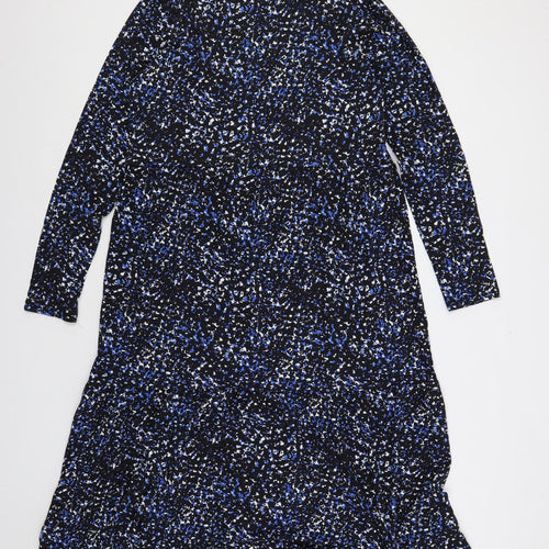 Marks and Spencer Womens Blue Geometric Viscose A-Line Size 16 Round Neck Pullover