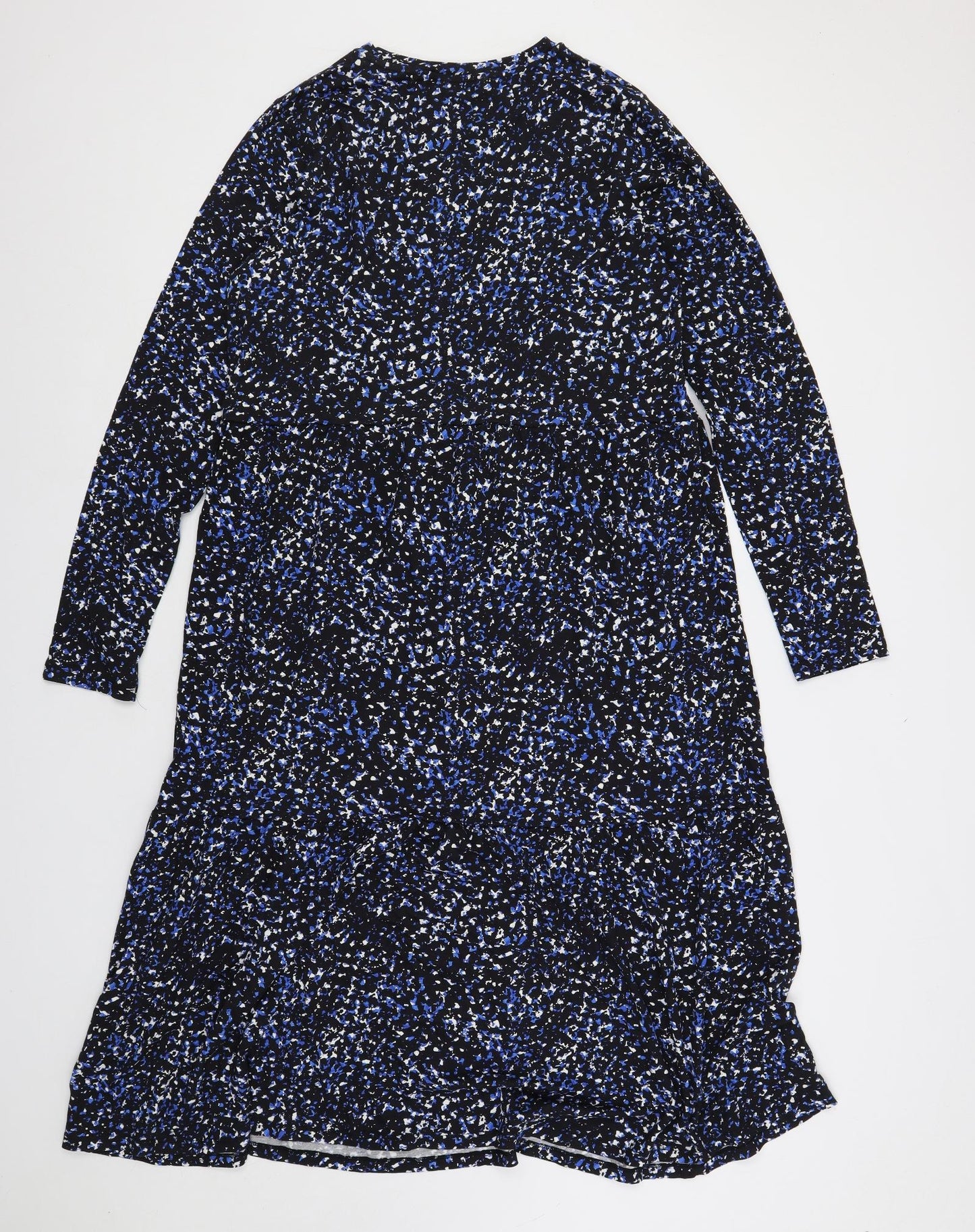 Marks and Spencer Womens Blue Geometric Viscose A-Line Size 16 Round Neck Pullover