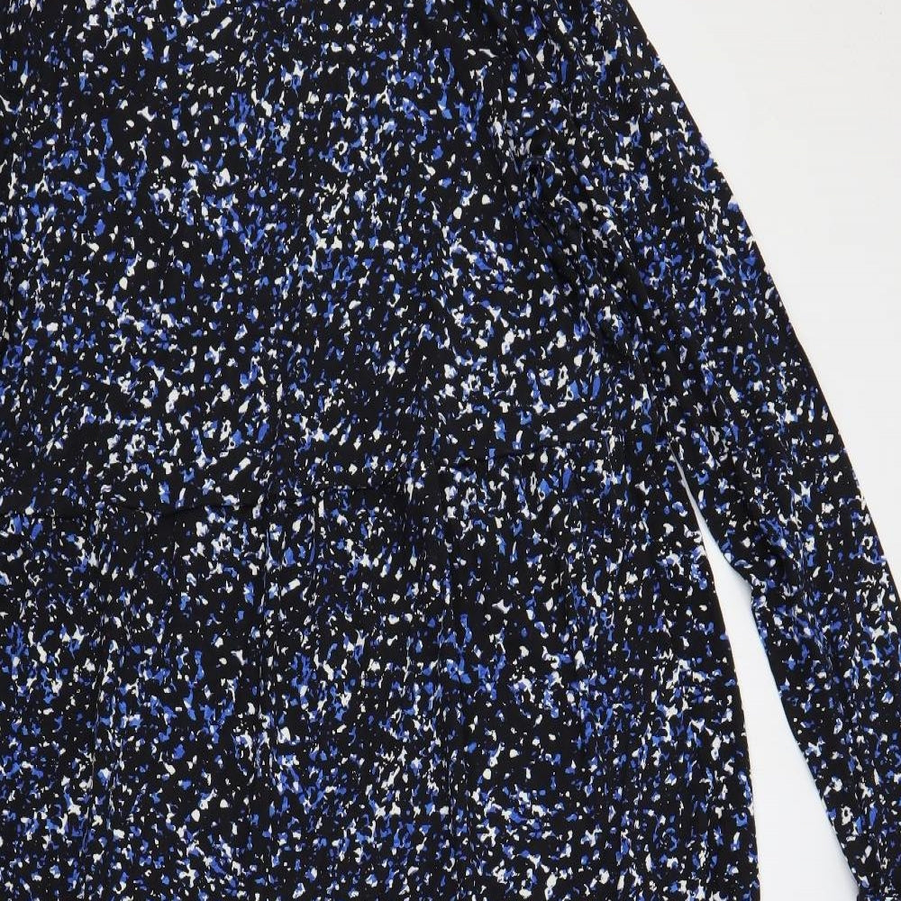 Marks and Spencer Womens Blue Geometric Viscose A-Line Size 16 Round Neck Pullover