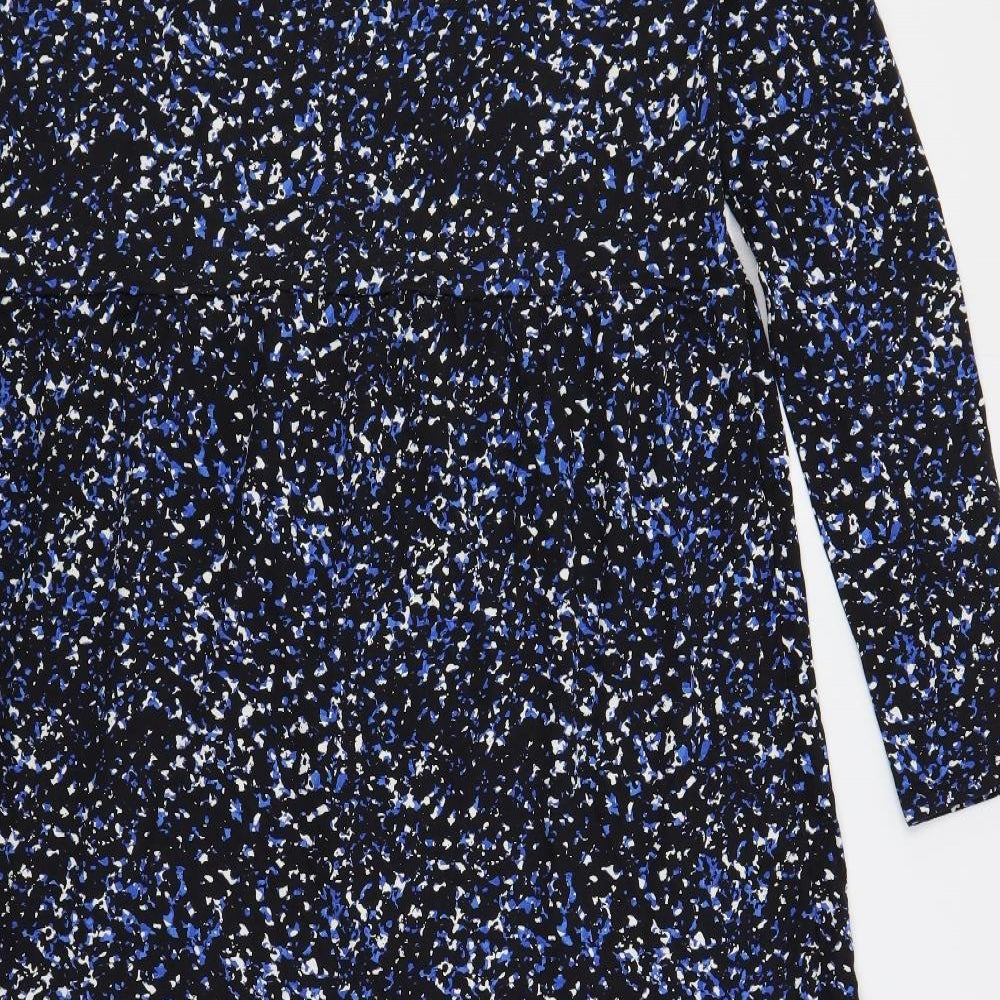 Marks and Spencer Womens Blue Geometric Viscose A-Line Size 16 Round Neck Pullover