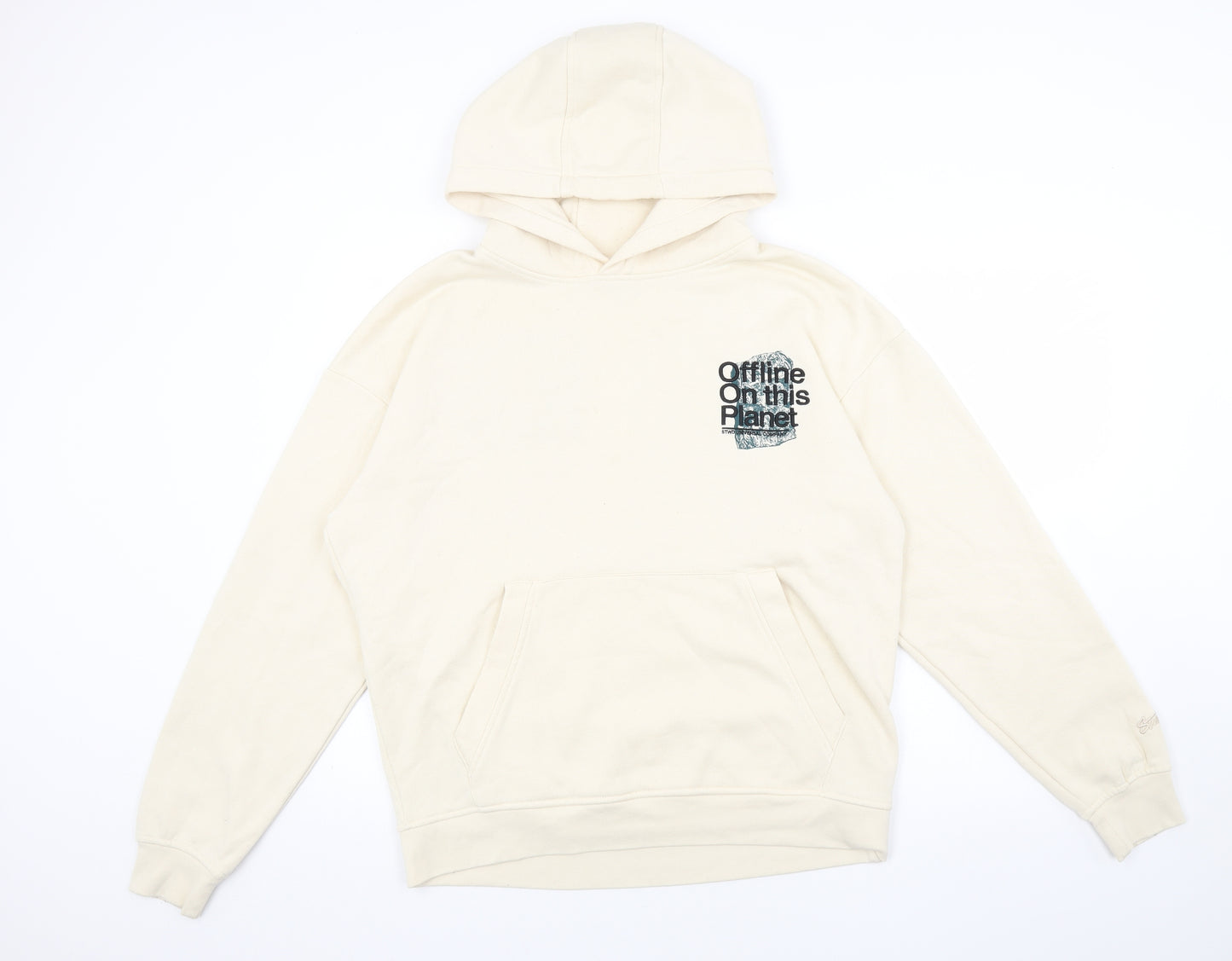 Pull&Bear Mens Beige Polyester Pullover Hoodie Size M