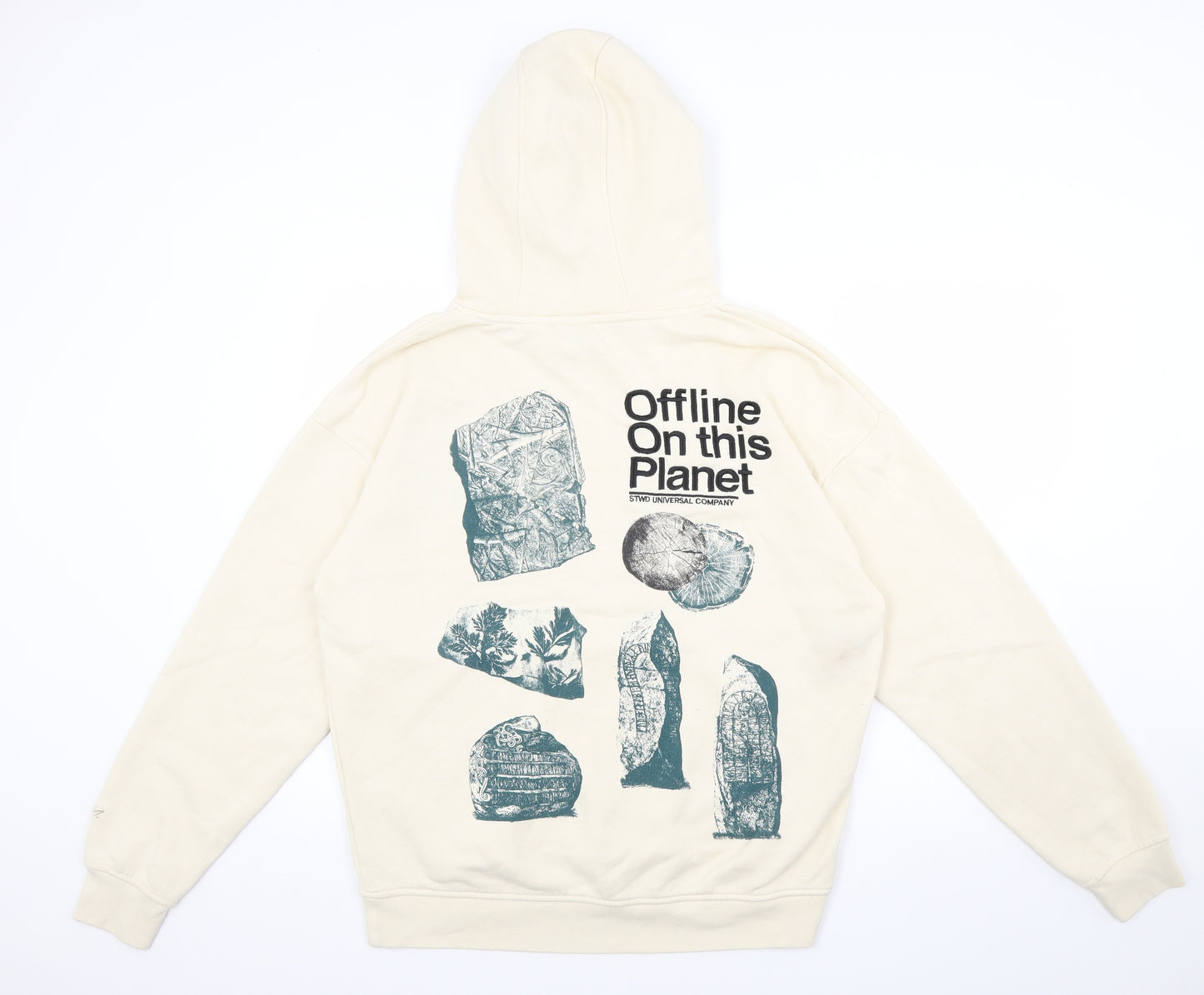 Pull&Bear Mens Beige Polyester Pullover Hoodie Size M