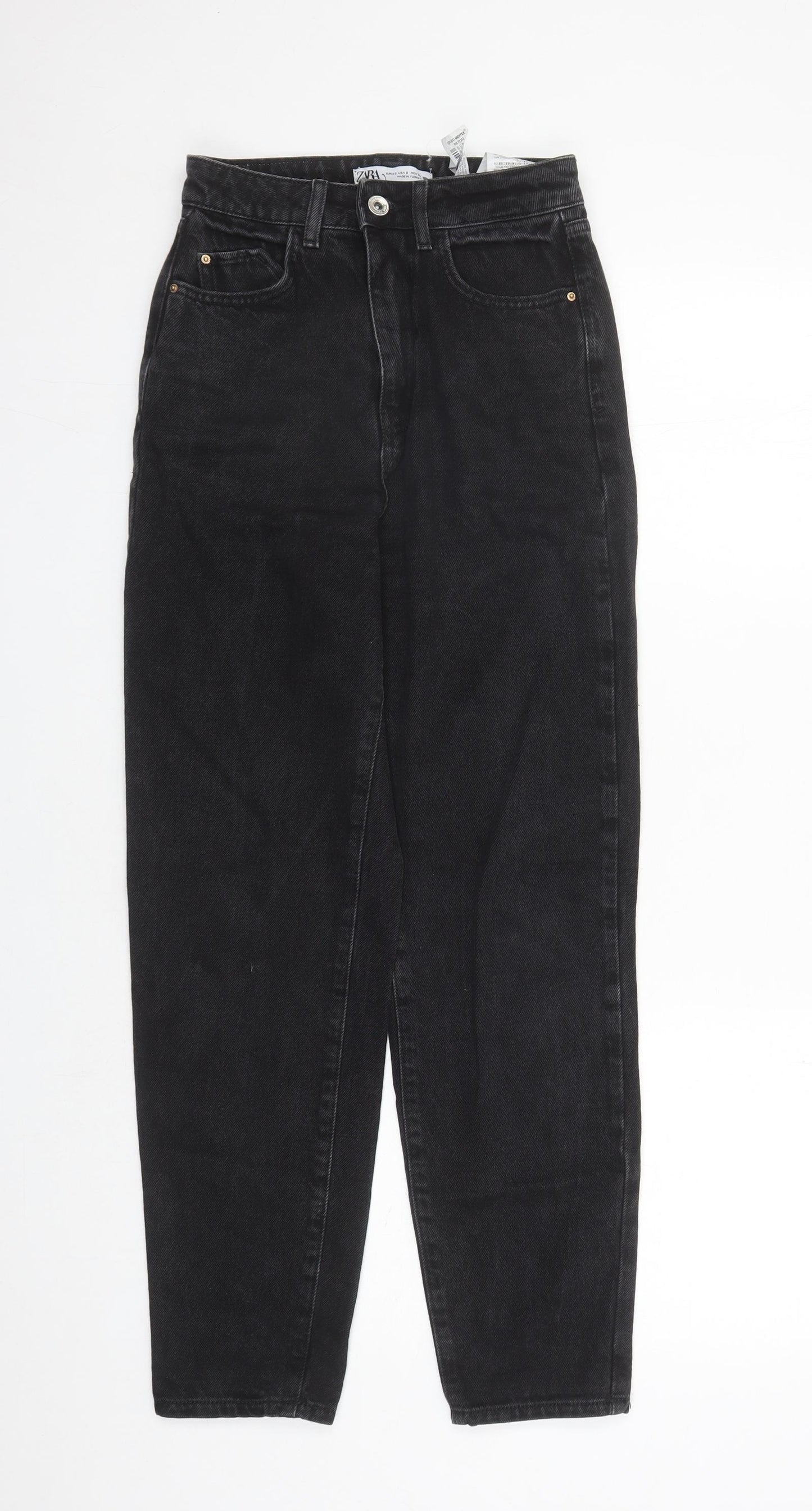 Zara Womens Black Cotton Straight Jeans Size 26 in L28 in Regular Zip