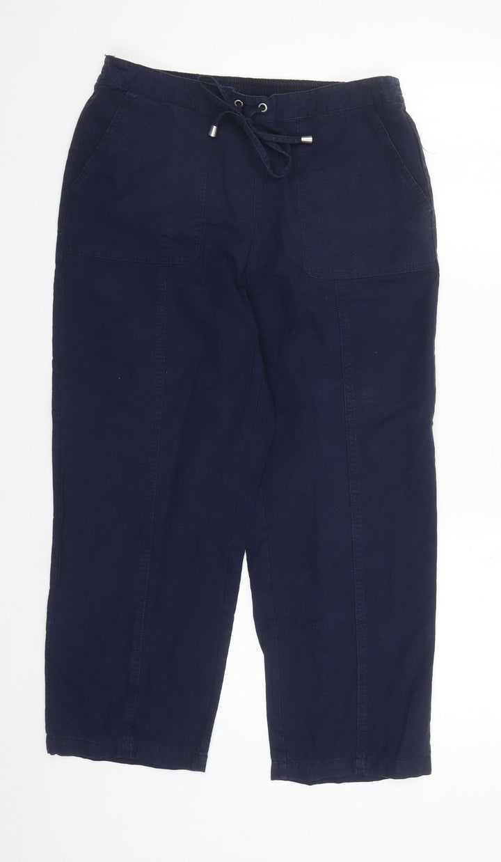 EWM Womens Blue Cotton Trousers Size 32 in L25 in Regular Drawstring - Elasticated Waist