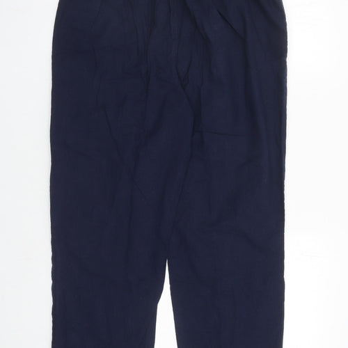EWM Womens Blue Cotton Trousers Size 32 in L25 in Regular Drawstring - Elasticated Waist