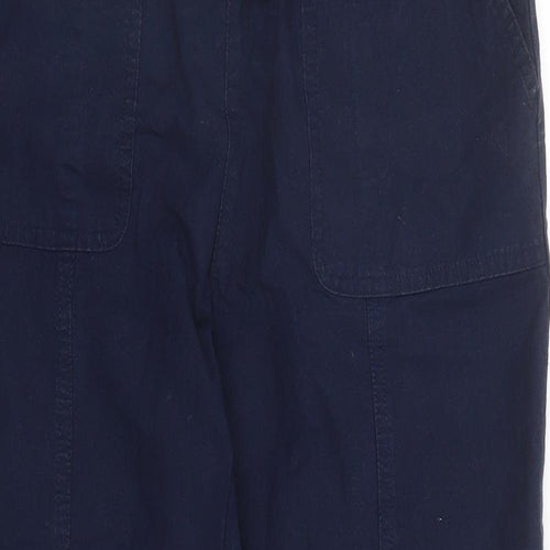 EWM Womens Blue Cotton Trousers Size 32 in L25 in Regular Drawstring - Elasticated Waist