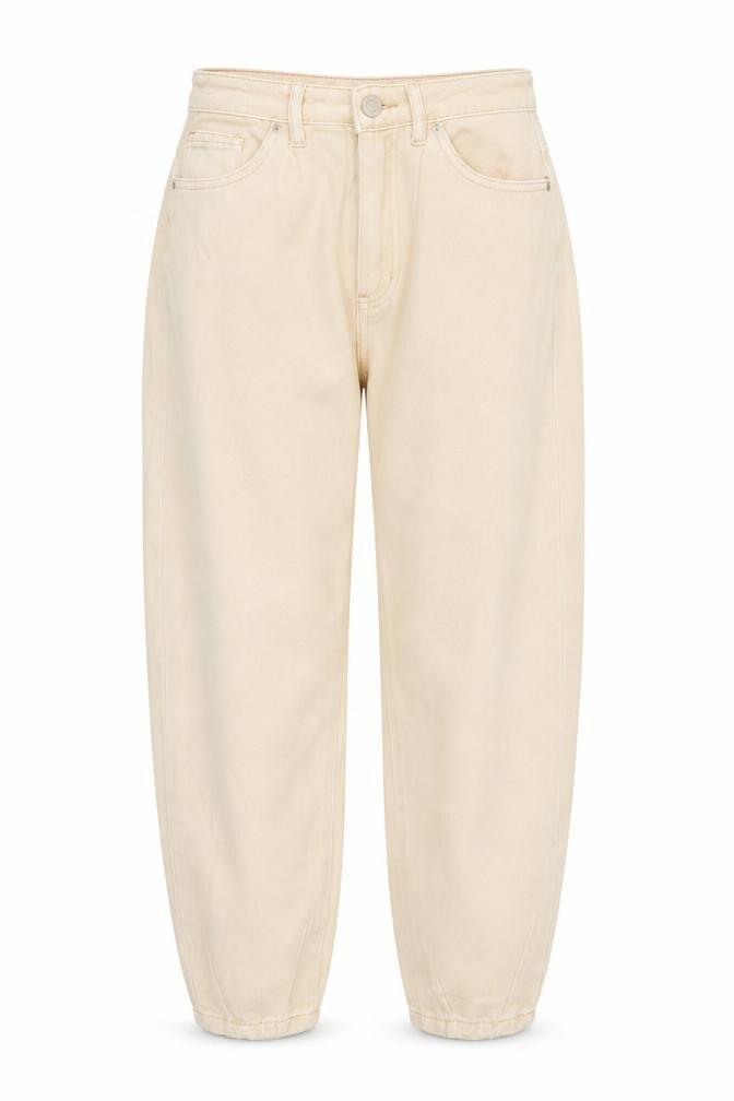 Front view of Missguided women’s beige cotton mom jeans, size UK 4, 24-inch leg regular zip