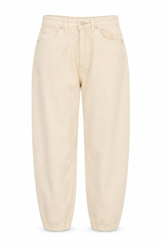 Front view of Missguided women’s beige cotton mom jeans, size UK 4, 24-inch leg regular zip