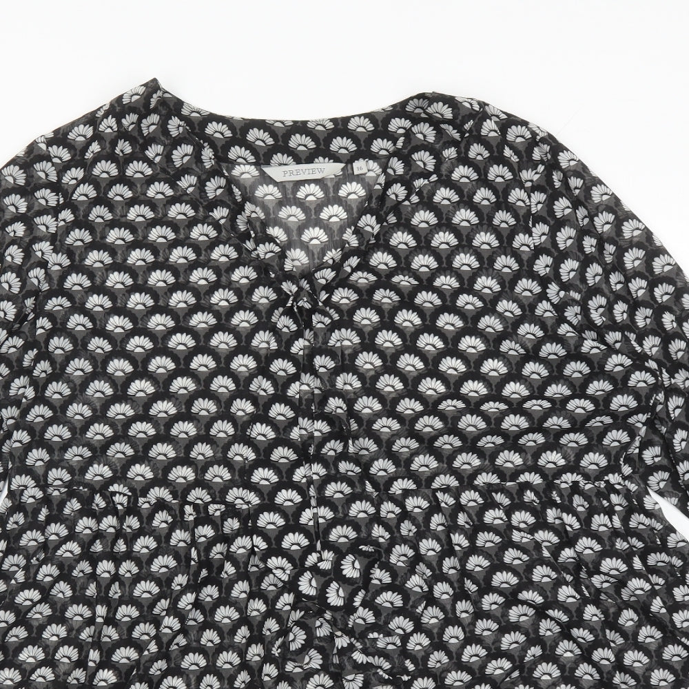 Preview Womens Black Geometric Polyester Basic Blouse Size 16 Round Neck
