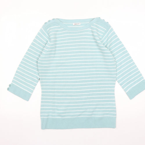 Damart Womens Green Boat Neck Striped Acrylic Pullover Jumper Size 10 - Size 10-12
